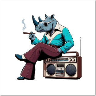 smoking 70s rhino and a vintage radio Posters and Art